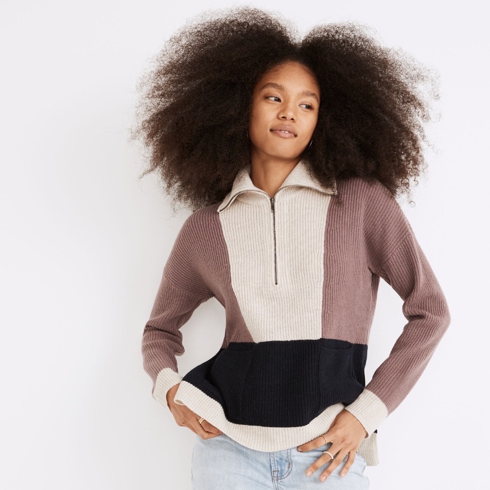 NWT! Madewell Glenbrook Half-Zip Pullover Sweater in Colorblock